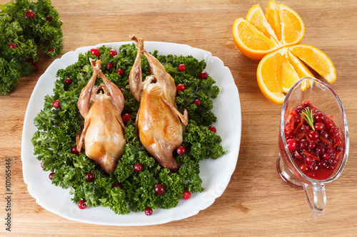 Carcasses of quail roasted ...