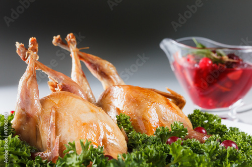 Carcasses of quail roasted ...
