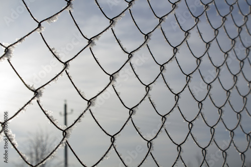 Rabitz wire netting covered with snow and ice