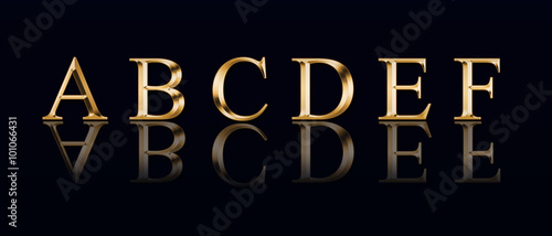 Obraz na plátně Golden alphabet from  A to F on a black background