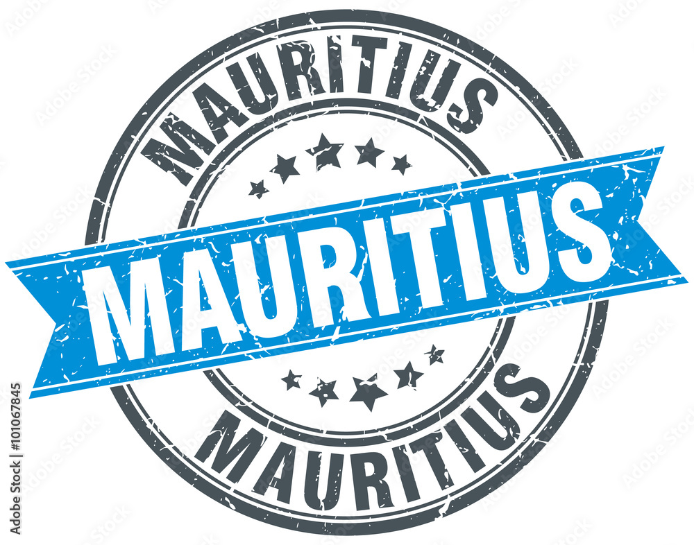 Fototapeta premium Mauritius blue round grunge vintage ribbon stamp