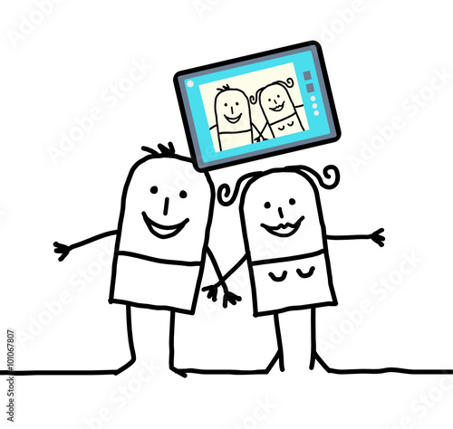 cartoon couple sending a picture of themselves