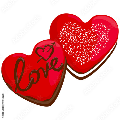 Heart shaped Valentine day donuts. Vector illustration