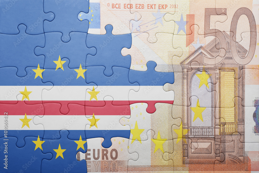puzzle with the national flag of cape verde and euro banknote