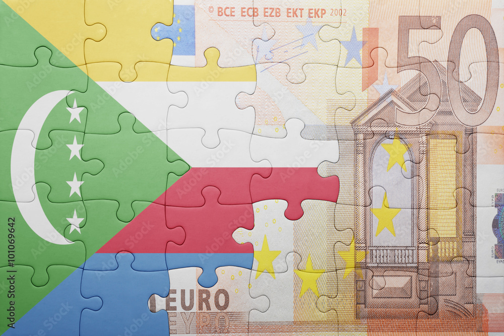puzzle with the national flag of comoros and euro banknote puzzle with the national flag of comoros and euro banknote