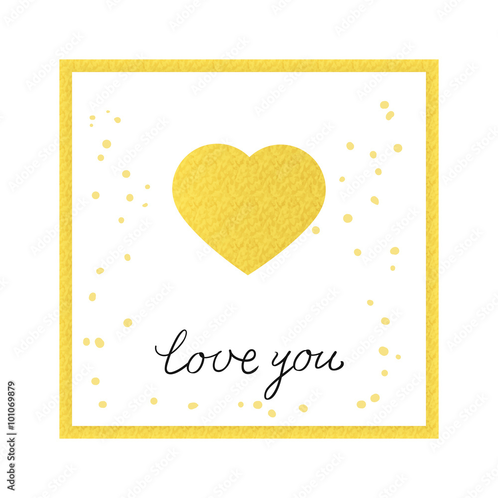 Gold foil heart, love collection. Invitation, wedding card, vale