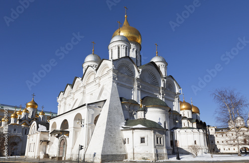 The Archangel Cathedral of the Moscow Kremlin on a Sunny winter day, Russia