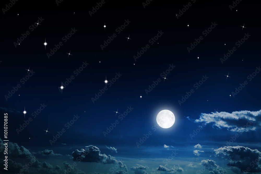 Night sky with stars and full moon background