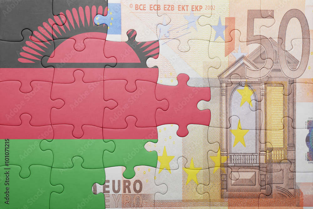 puzzle with the national flag of malawi and euro banknote