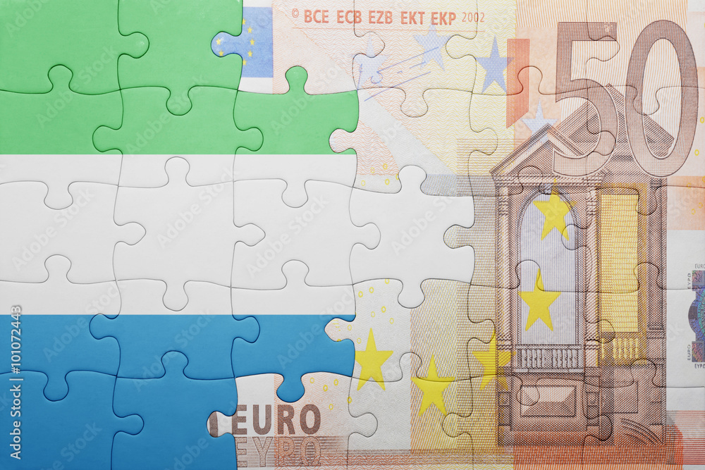 puzzle with the national flag of sierra leone and euro banknote puzzle with the national flag of sierra leone and euro banknote