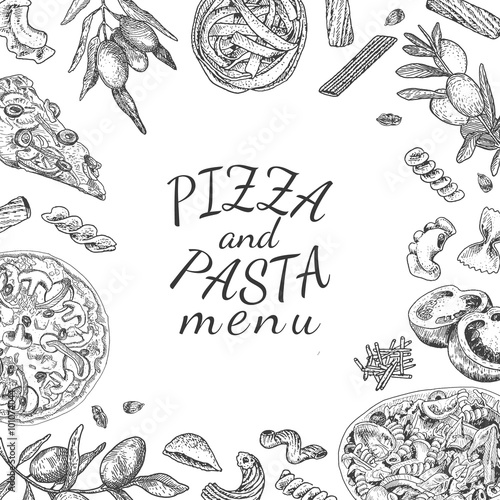 Ink hand drawn pizza and pasta menu template