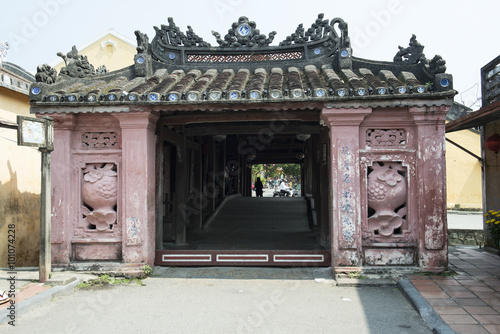 Frente del antiguo puente cubierto japonés en Hoi An, Vietnam