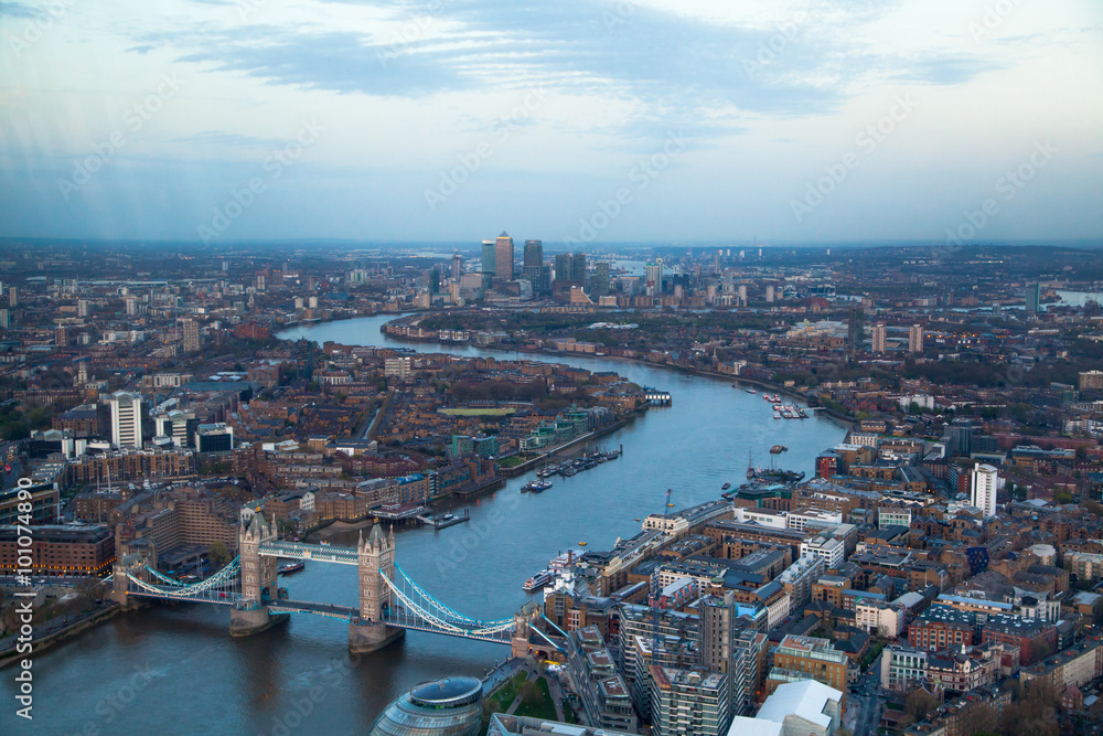 LONDON, UK - JANUARY 27, 2015: City of London at sunset and first nights lights