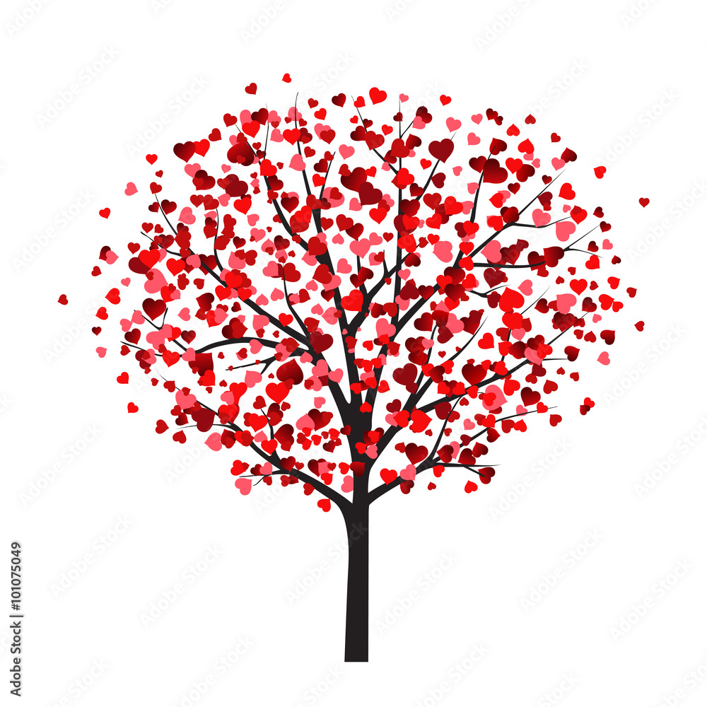 Valentine card template with tree with heart-shaped leaves Stock Vector ...