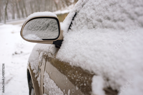 car mirror in snow