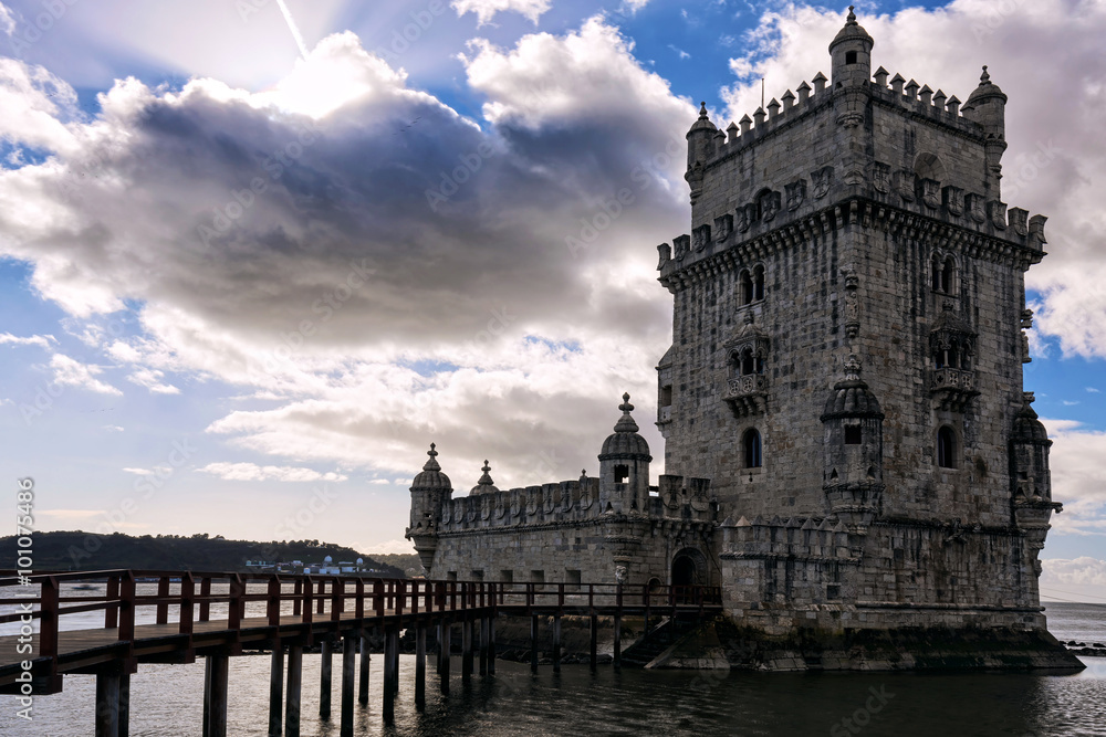 Belem Tower in Lisbon on the river Tagus, Portugal. 