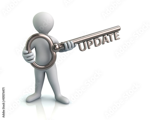 man and silver key with word update