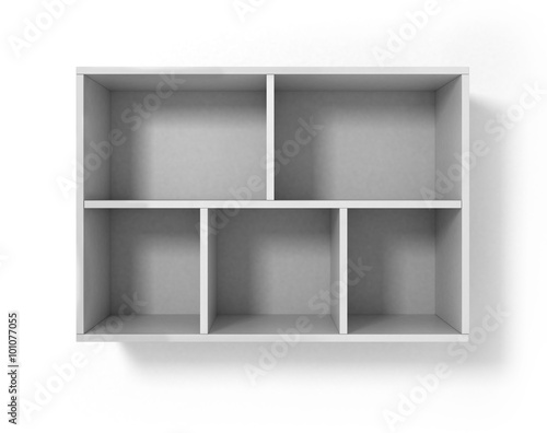 White bookshelf isolated on white background