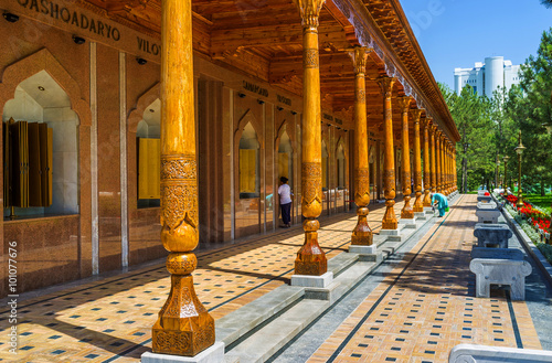 The carved wooden pavilion of World War II Memorial, Tashkent, Uzbekistan photo