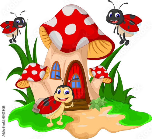 Fototapeta Naklejka Na Ścianę i Meble -  Funny ladybugs on mushroom