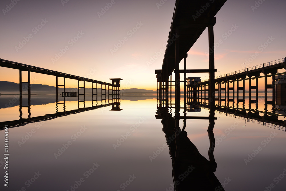 Fototapeta premium Natural landscape view at Reservoir (Bang-Pra reservoir) in Thailand.