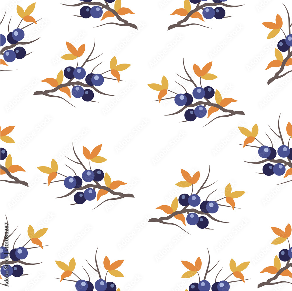 
seamless pattern with a sloe sprig  on a white background