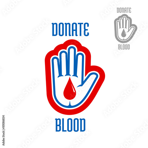 Blood donation icon of hand with blood drop