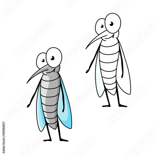 Friendly smiling cartoon gray mosquito