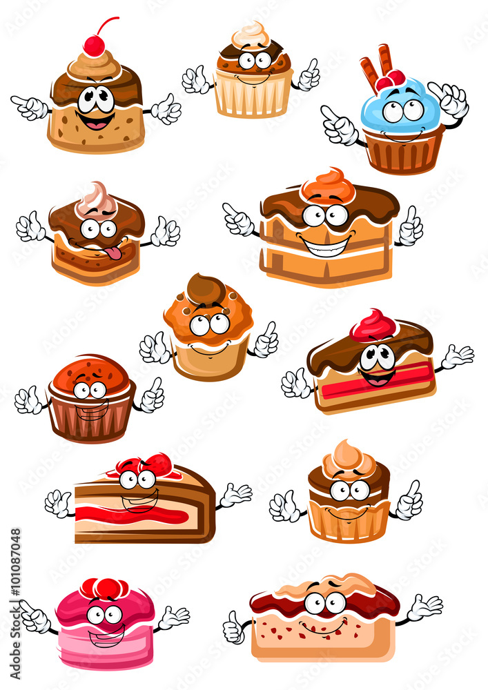 Cartoon happy pastry and bakery
