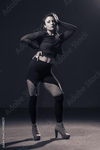 One girl posing in Vouge dance style.
