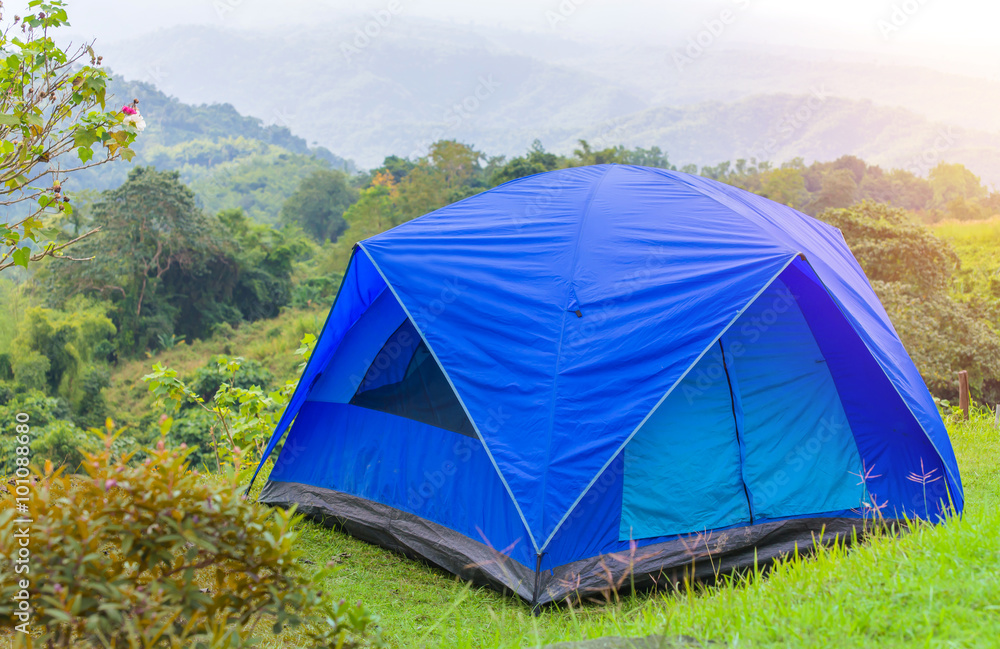 Camping tent in campground at national park Camping tent in campground at national park