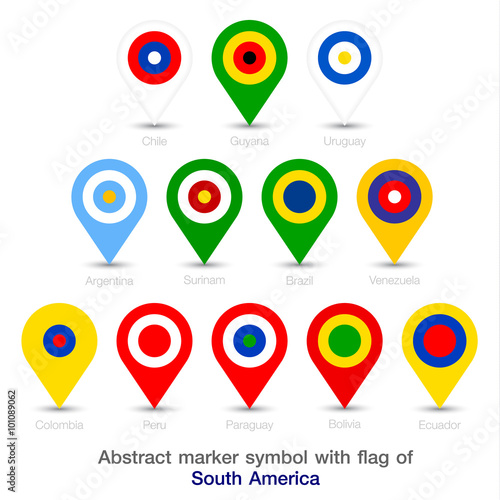 Abstract marker symbol with flag of Americas.