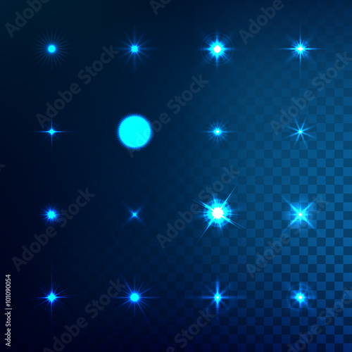 Set of  light effect stars with sparkles