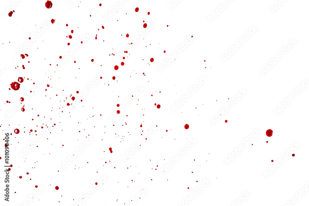 Splattered blood drops isolated on white background