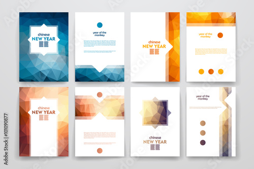 Set of brochures in poligonal style on Chinese New Year theme