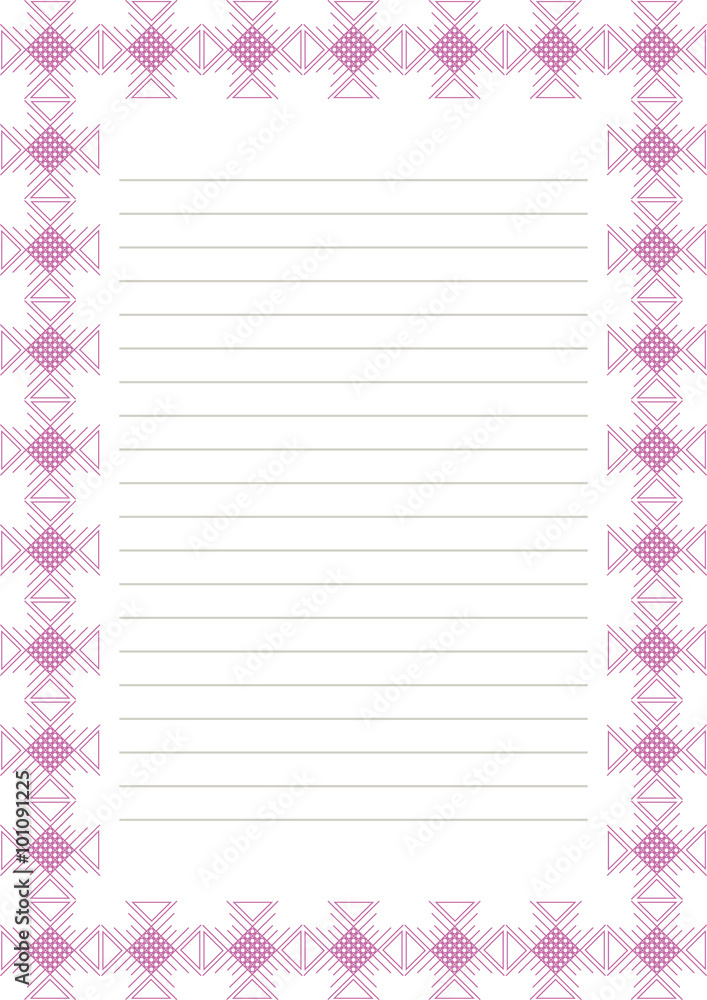 Vector blank for letter, card or charter. White paper form with pink decorative ornamental border. A4 format size.