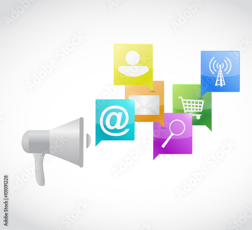 megaphone and set of icons messages