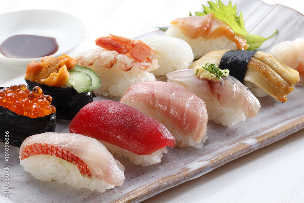 Japanese seafood sushi /many tasty fresh japanese sushi with tuna, caviar and shrimp Japanese seafood sushi /many tasty fresh japanese sushi with tuna, caviar and shrimp