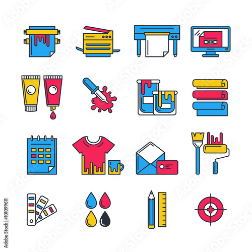 Vector flat printing icons set in cmyk colors. Concept for copy