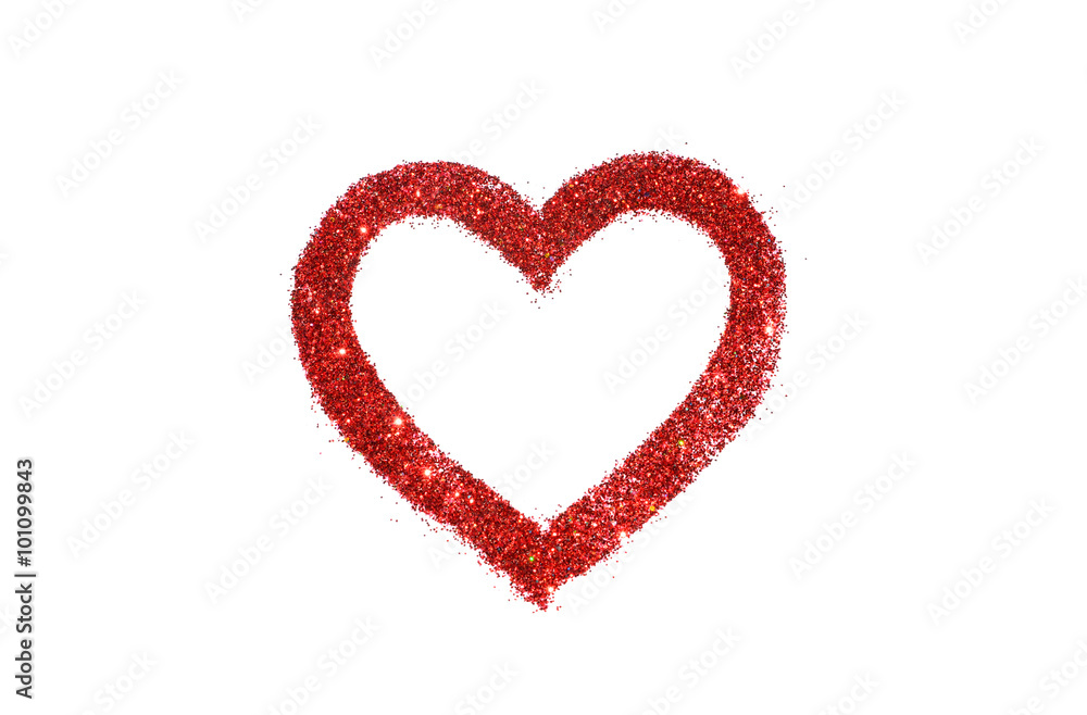 Abstract heart of red glitter sparkle on white background