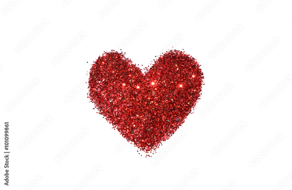 Abstract heart of red glitter sparkle on white background