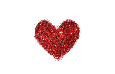 Abstract heart of red glitter sparkle on white background