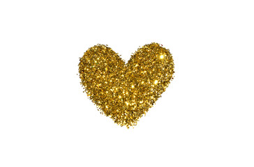 Abstract heart of golden glitter sparkle on white background