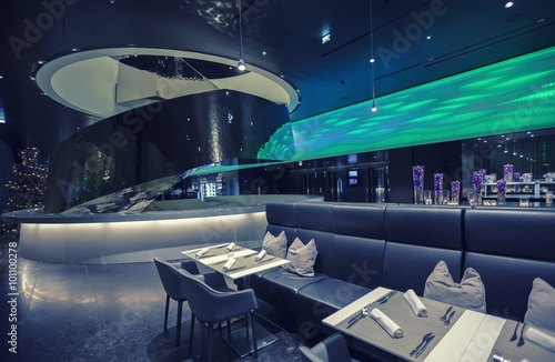Photography cafe in enter hall in contemporary hotel