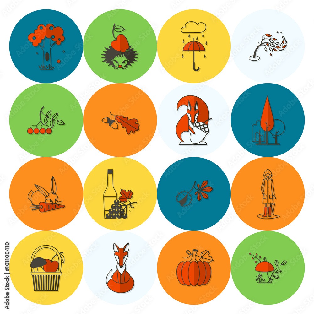Set of Flat Autumn Icons Set of Flat Autumn Icons