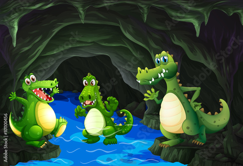 Fototapeta Naklejka Na Ścianę i Meble -  Three crocodile living in the cave