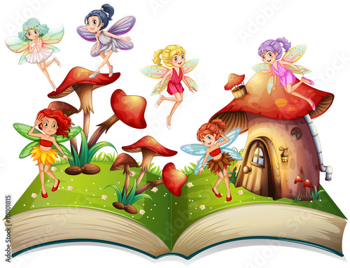 Fairies flying around the mushroom house