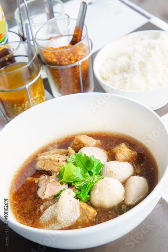 Beef soup with meat ball. thai food.