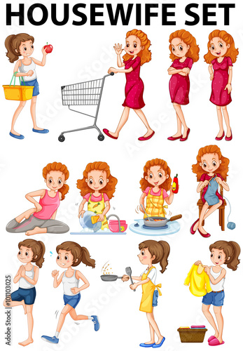 Housewife doing different activities