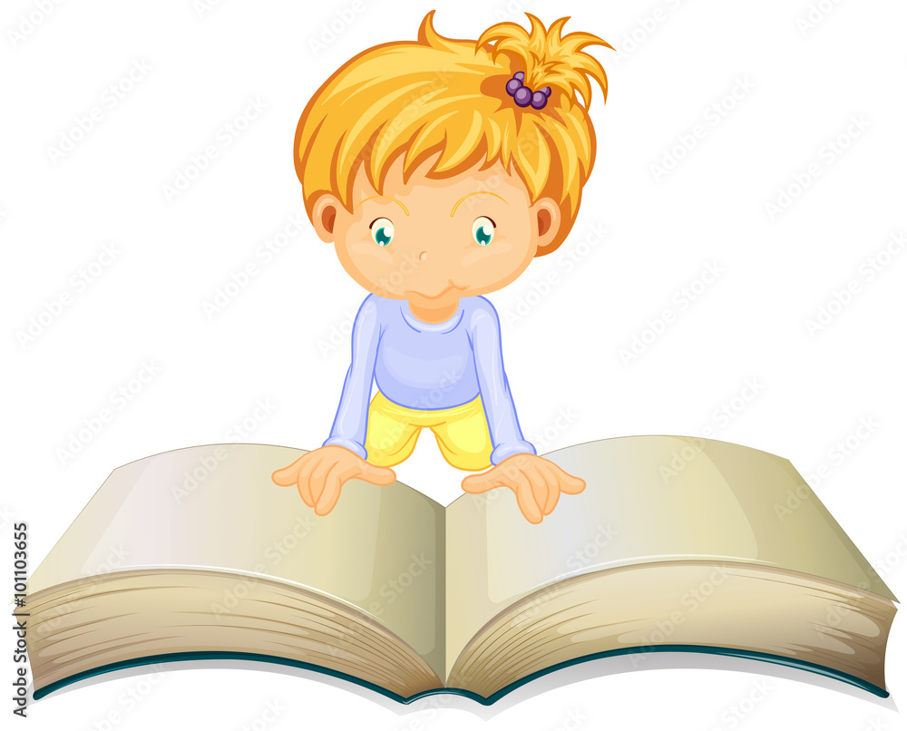 Little girl reading from big book